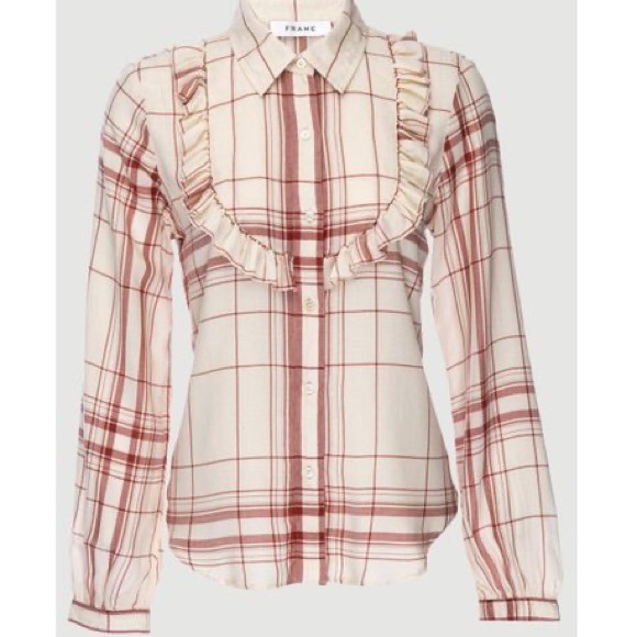 FRAME Ruffle Bib Button Down Shirt - Picture 4 of 8